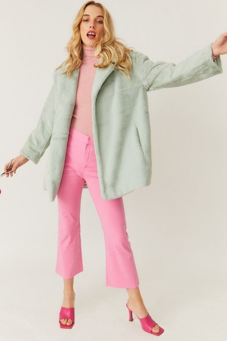 JAYLEY Green Faux Fur Midi Coat