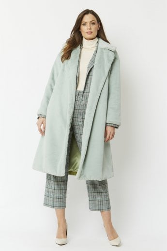 JAYLEY Green Faux Fur Midi Shaved Shearling Coat