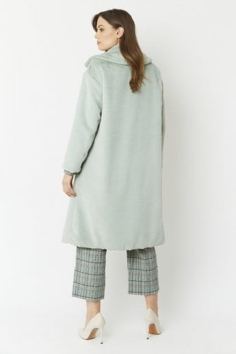 JAYLEY Green Faux Fur Midi Shaved Shearling Coat