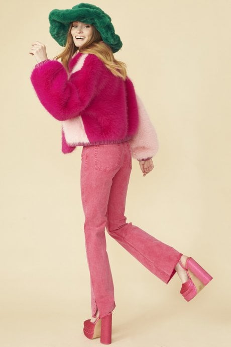 JAYLEY Green Faux Fur Oversized Hat