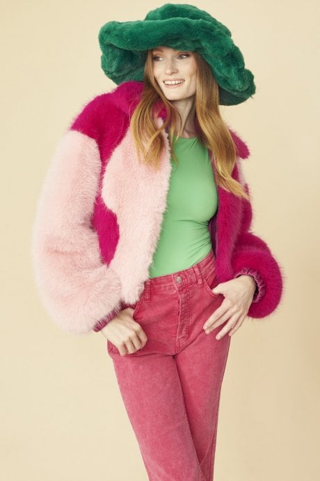 JAYLEY Green Faux Fur Oversized Hat