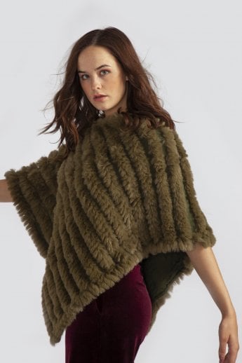 JAYLEY Green Faux Fur Poncho