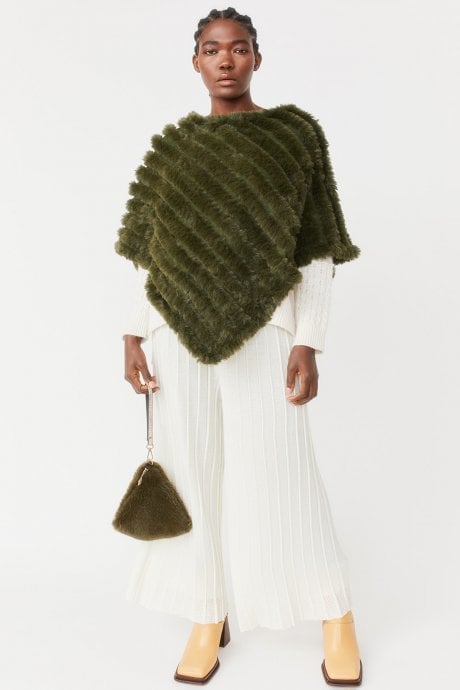 JAYLEY Green Faux Fur Poncho