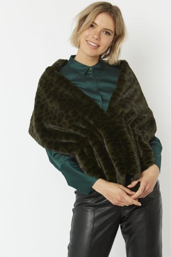 JAYLEY Green Faux Fur Stole