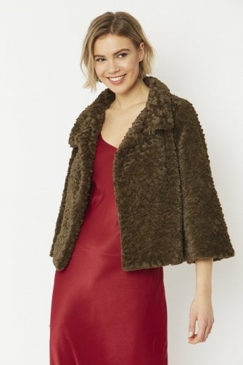 JAYLEY Green Faux Fur Teddy Jacket