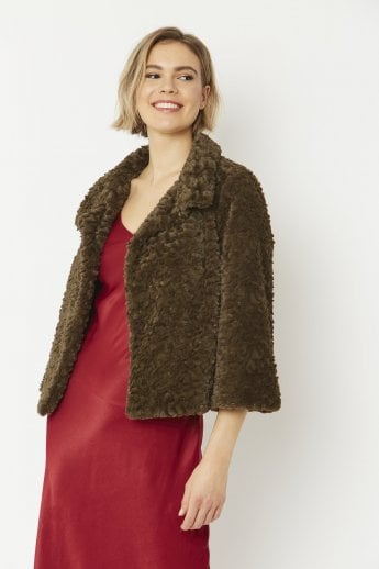 JAYLEY Green Faux Fur Teddy Jacket