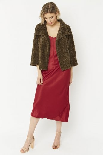 JAYLEY Green Faux Fur Teddy Jacket