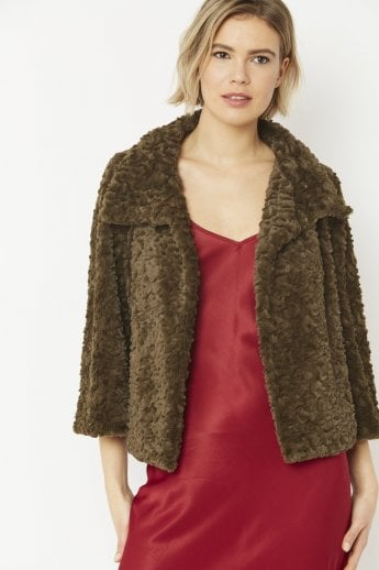 JAYLEY Green Faux Fur Teddy Jacket