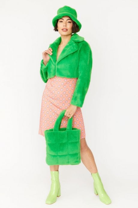 JAYLEY Green Faux Fur Tote Bag