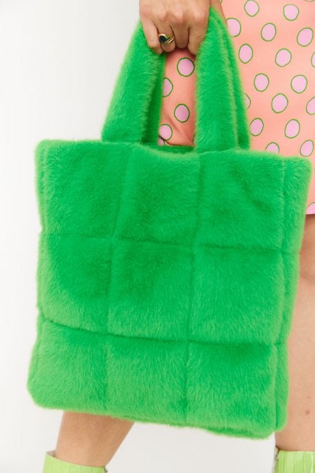 JAYLEY Green Faux Fur Tote Bag