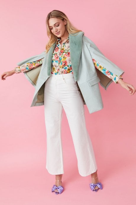 JAYLEY Green Faux Leather Cape Jacket Detachable Collar