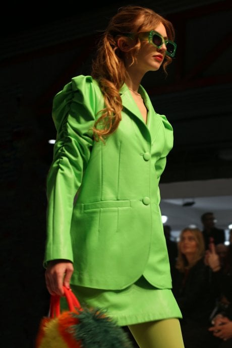 JAYLEY Green Faux Leather Grande Blazer