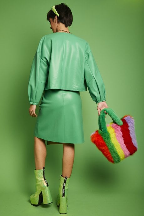 JAYLEY Green Faux Leather Jacket