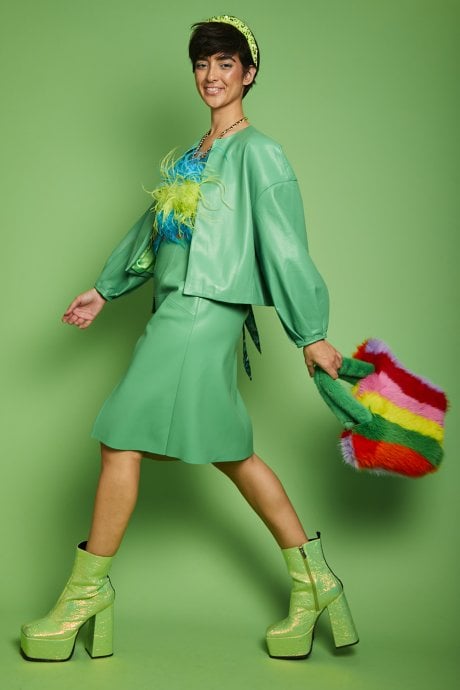 JAYLEY Green Faux Leather Jacket