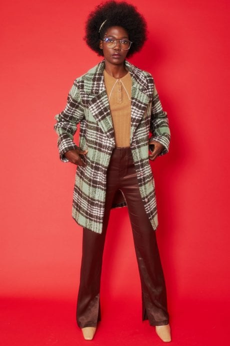 JAYLEY Green Faux Shearling Check Jacket