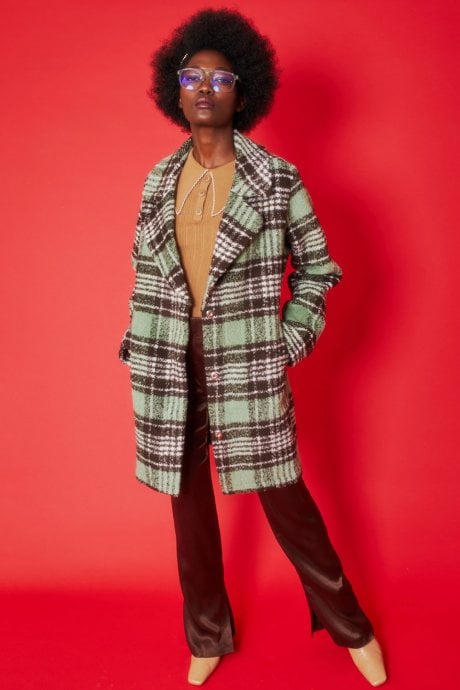 JAYLEY Green Faux Shearling Check Jacket