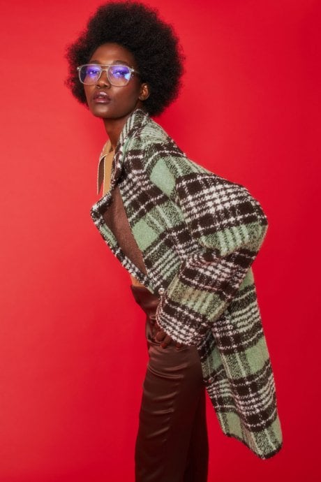 JAYLEY Green Faux Shearling Check Jacket