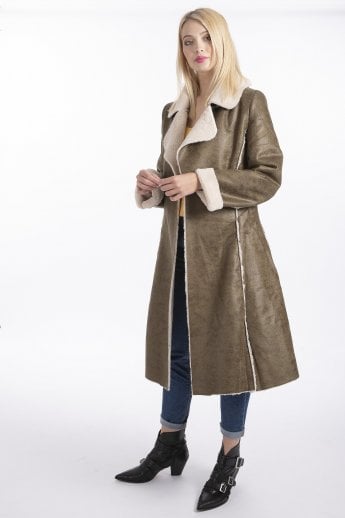 JAYLEY Green Faux Shearling Coat