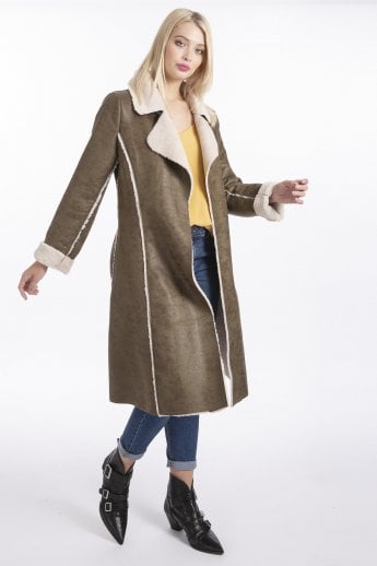 JAYLEY Green Faux Shearling Coat
