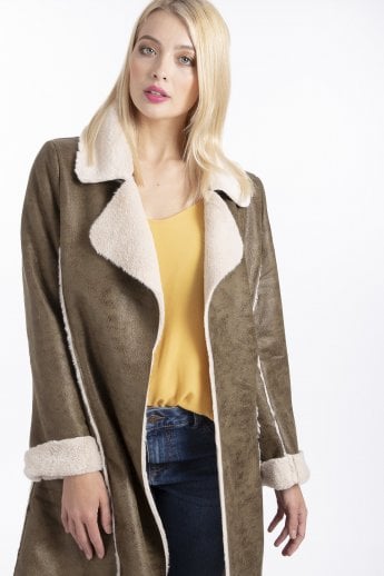 JAYLEY Green Faux Shearling Coat