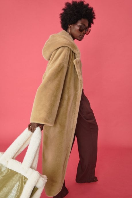 JAYLEY Green Faux Shearling Large Tote Shopper Bag