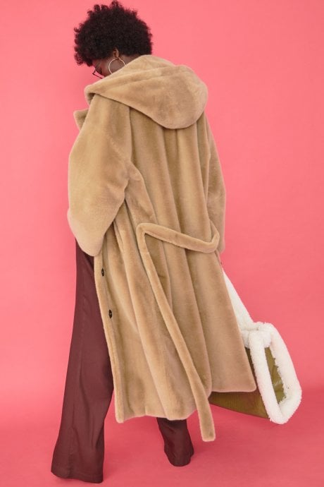 JAYLEY Green Faux Shearling Large Tote Shopper Bag