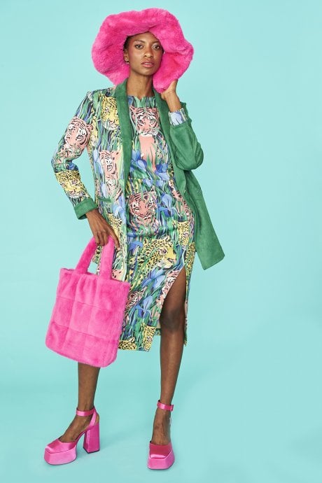 JAYLEY Green Faux Suede Animal Print Jacket