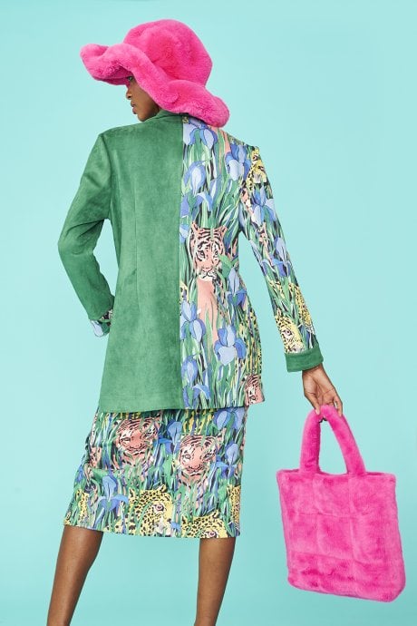 JAYLEY Green Faux Suede Animal Print Jacket