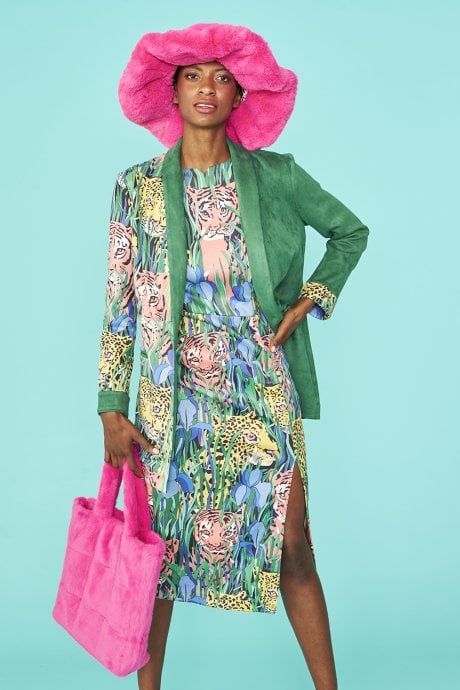 JAYLEY Green Faux Suede Animal Print Jacket