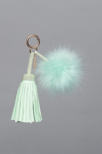 JAYLEY Green Faux Suede Faux Fur Pom Charm
