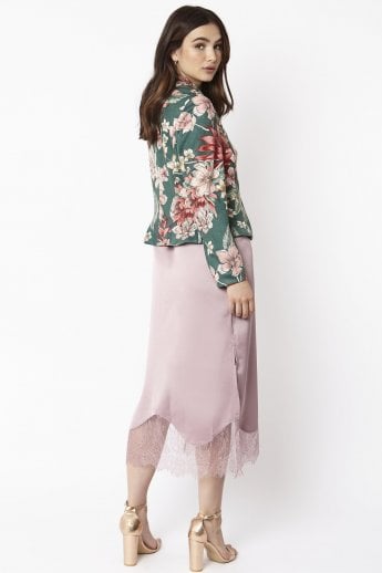 JAYLEY Green Faux Suede Floral Cropped Jacket
