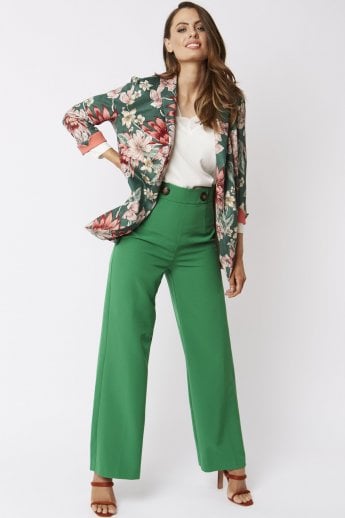 JAYLEY Green Faux Suede Floral Print Blazer Jacket