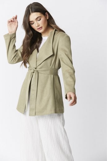 JAYLEY Green Faux Suede Jacket Tie Waist