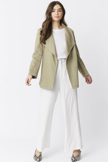 JAYLEY Green Faux Suede Jacket Tie Waist