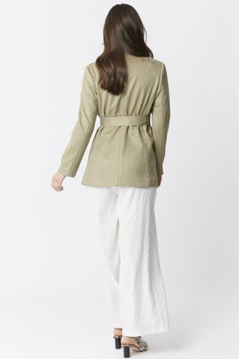 JAYLEY Green Faux Suede Jacket Tie Waist