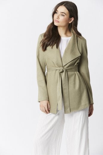 JAYLEY Green Faux Suede Jacket Tie Waist