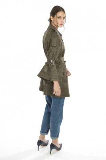 JAYLEY Green Faux Suede Trench Coat
