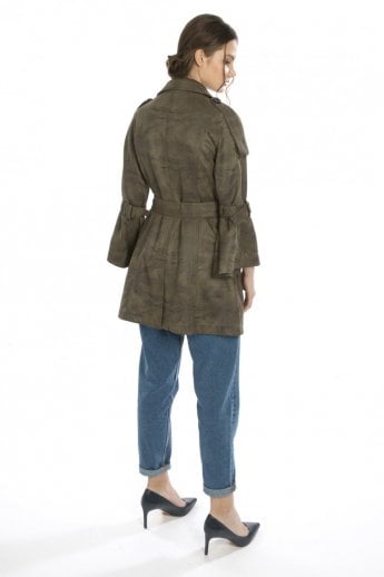 JAYLEY Green Faux Suede Trench Coat