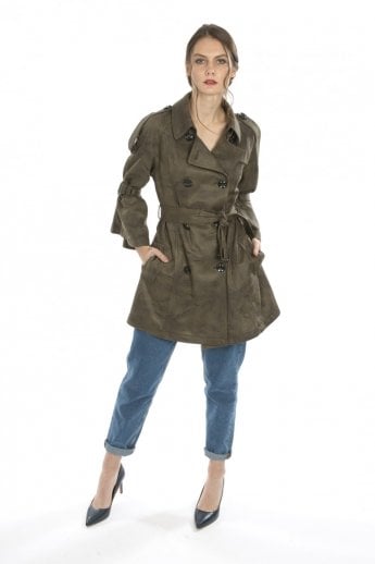 JAYLEY Green Faux Suede Trench Coat
