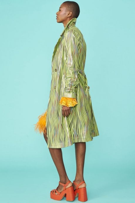 JAYLEY Green Faux Suede Zebra Trench Coat