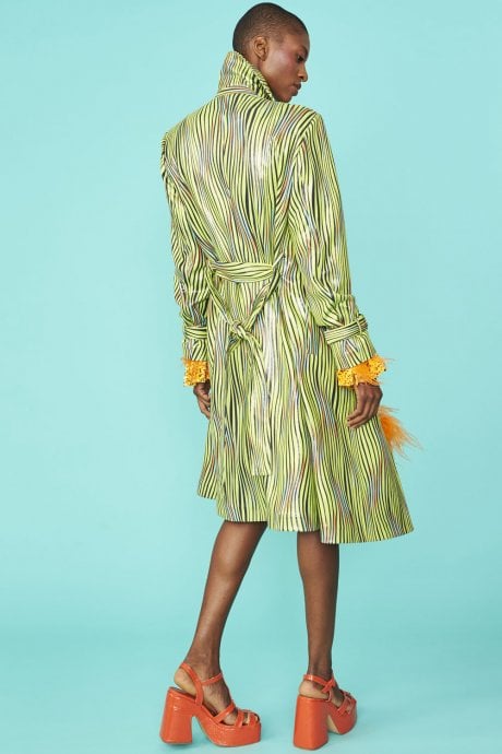 JAYLEY Green Faux Suede Zebra Trench Coat