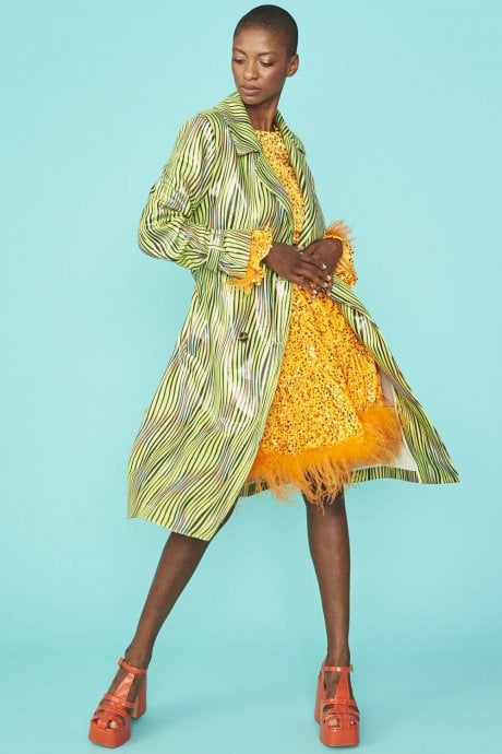 JAYLEY Green Faux Suede Zebra Trench Coat