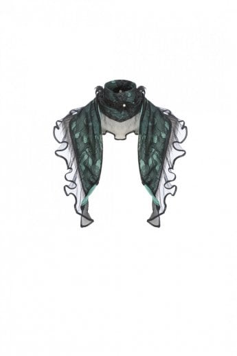 JAYLEY Green Fine Knit and Lace Scarf