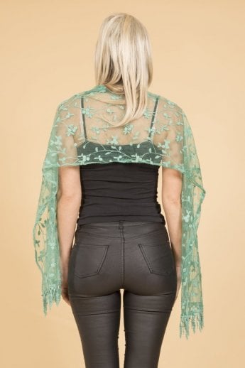 JAYLEY Green Floral Lace Scarf