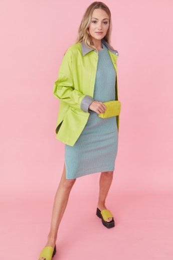 JAYLEY Green / Grey Two Tones Eco Leather Angelina Oversized Shacket Shirt Jacket