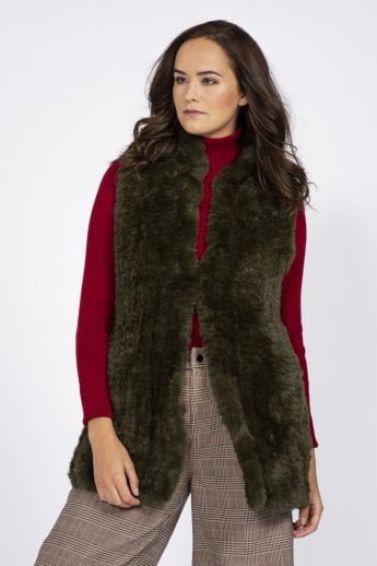 JAYLEY Green Hand Knitted Faux Fur Gilet | Waistcoat