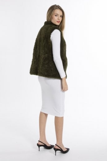 JAYLEY Green Hand Knitted Faux Fur Gilet | Waistcoat