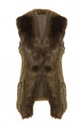 JAYLEY Green Hand Knitted Faux Fur Gilet | Waistcoat