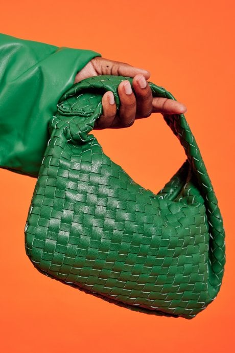 JAYLEY Green Jodie Small Woven Shoulder Bag with Knot Detail