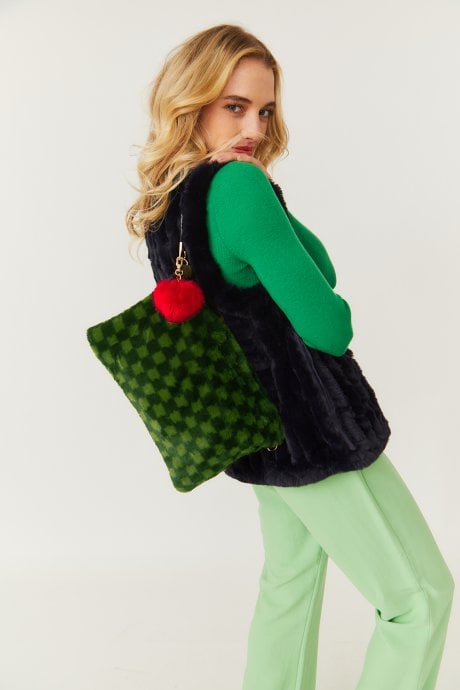 JAYLEY Green Luxury Faux Fur Bag